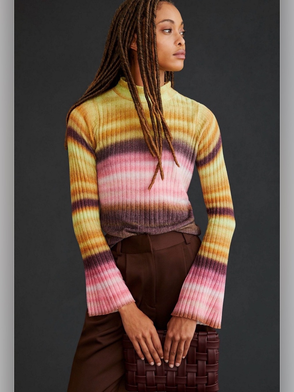 Pilcro Ombre Ribbed Turtleneck Sweater in Yellow Pink Brown